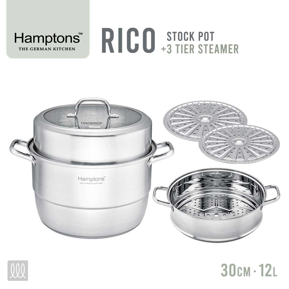 햄튼 리코 곰솥 냄비 + 3단 멀티 찜기 세트 30cm (12L)